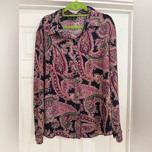 Jones New York Pink and Green Paisley Button Down Shirt